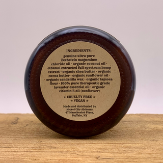 CBD Sleep Balm bottom of jar ingredieents list.